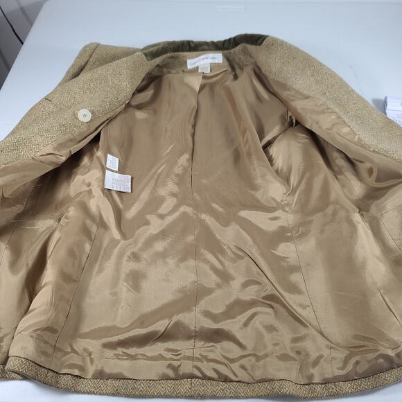Jones New York Tan Green Tweed Silk Wool Blend Vintage Blazer Jacket Coat 8 - Picture 3 of 5